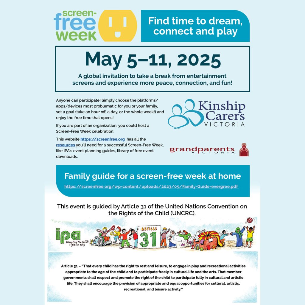 GPV/KCV supports Screen Free Week and encourages families to take action during this week to limit screen time.